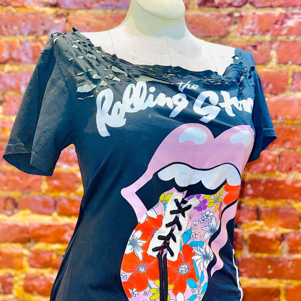 the Rolling Stones Black Distressed Women's Top